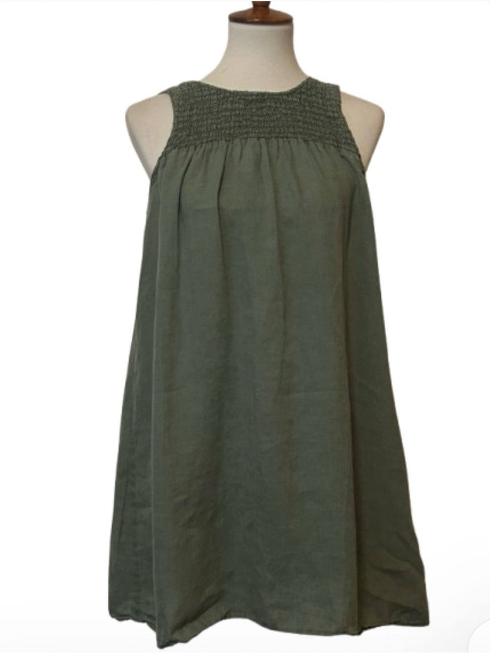 C&C California 100% Linen Trapeze Swing Lagenlook Green Dress S
